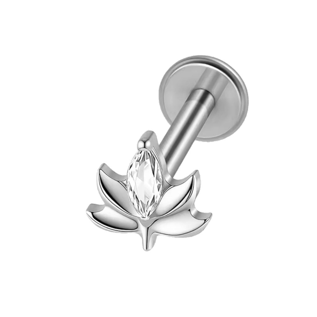 Marquise CZ Lotus Titanium Flat Back Stud Earring-Tragus | Cartilage | Daith | Conch-1-Glitters