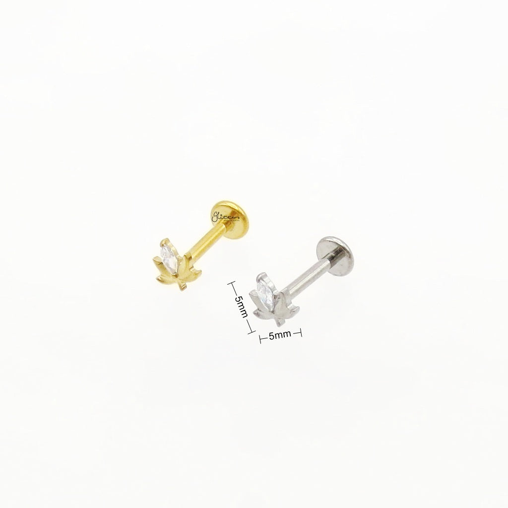 Marquise CZ Lotus Titanium Flat Back Stud Earring-Tragus | Cartilage | Daith | Conch-4-Glitters