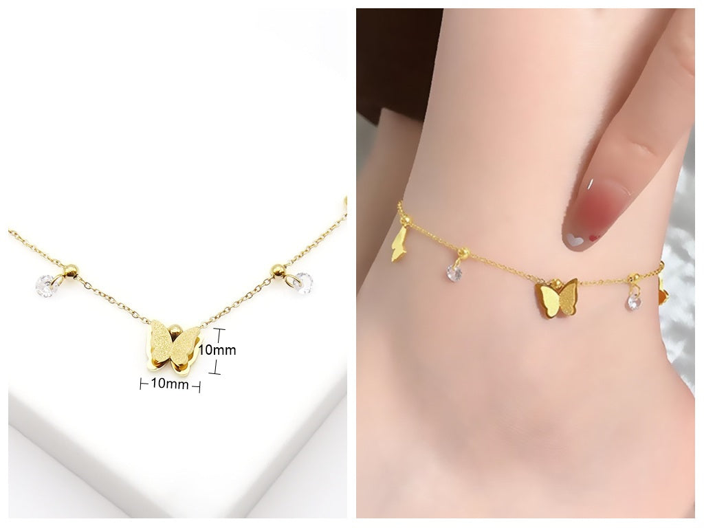 Stainless Steel 3D Butterfly Anklet - Gold-Anklet-2-Glitters
