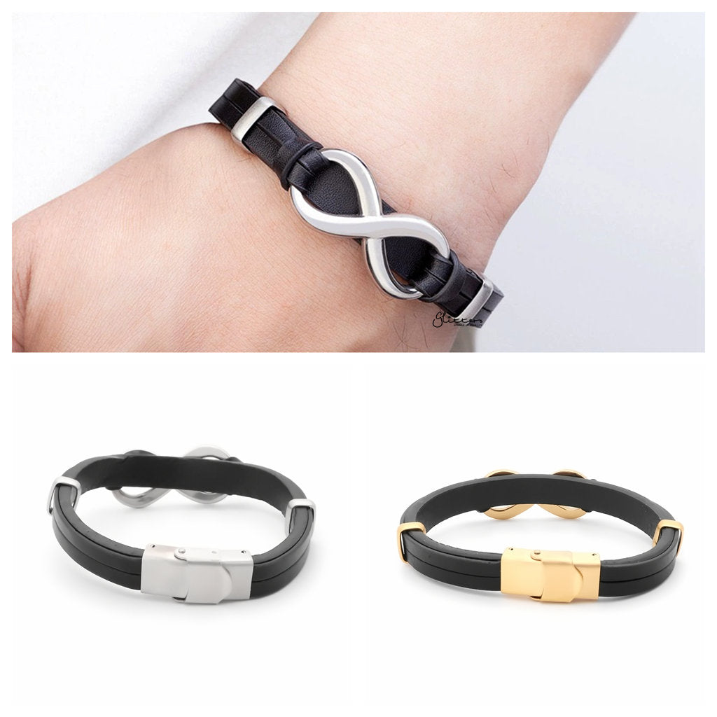 Infinity Symbol Black Leather Bracelet - Gold-Leather Bracelets-4-Glitters