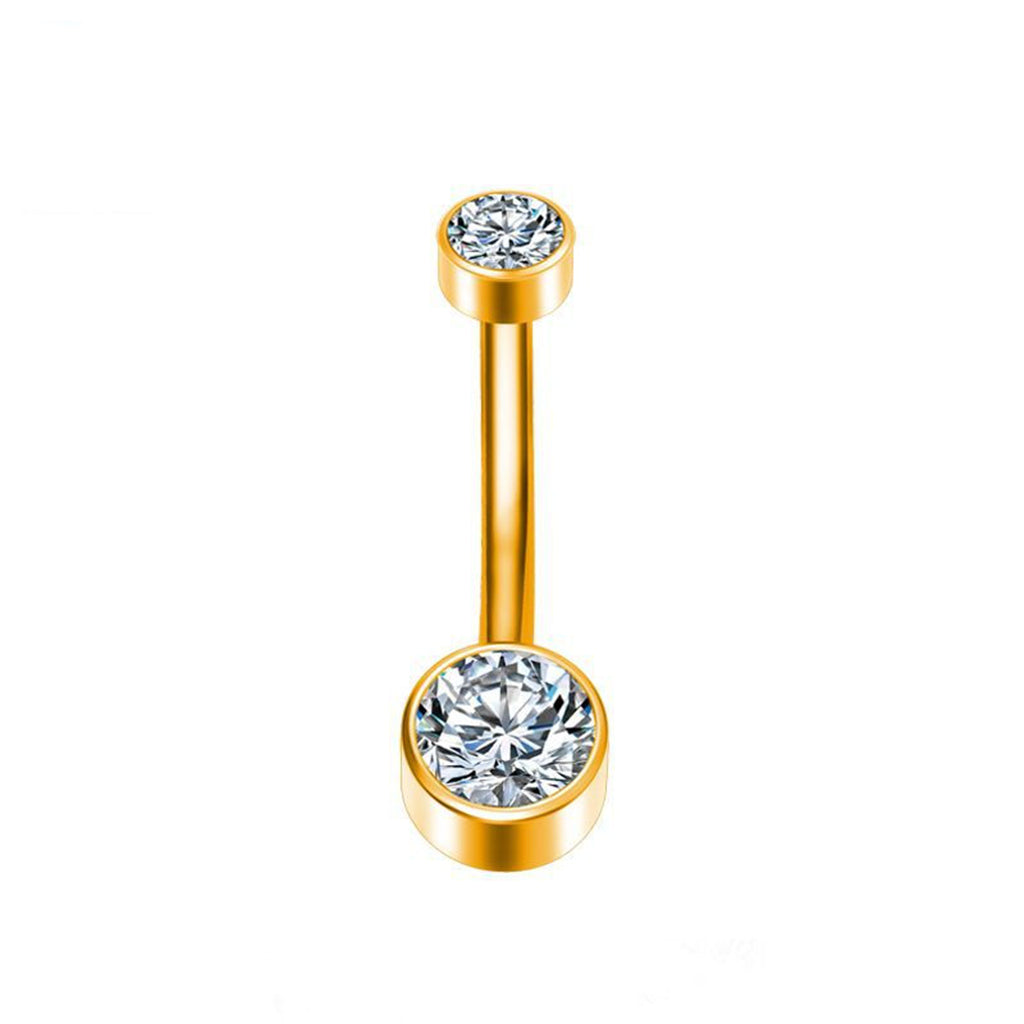Double Small CZ Titanium Belly Button Ring - Gold-Belly Rings-1-Glitters