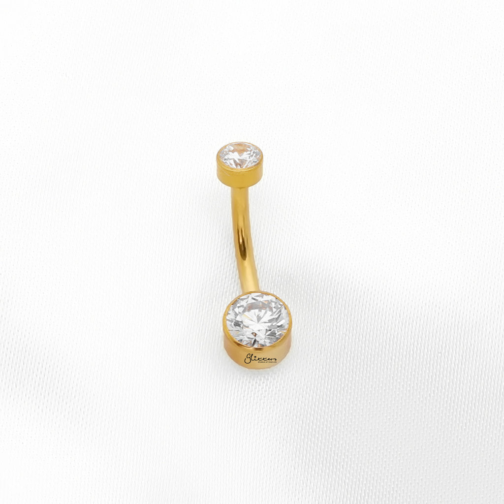 Double Small CZ Titanium Belly Button Ring - Gold-Belly Rings-2-Glitters
