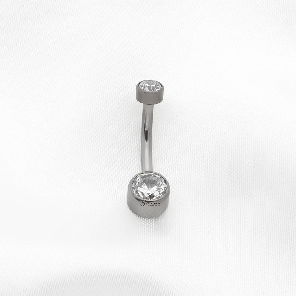 Double Small CZ Titanium Belly Button Ring - Silver-Belly Rings-2-Glitters