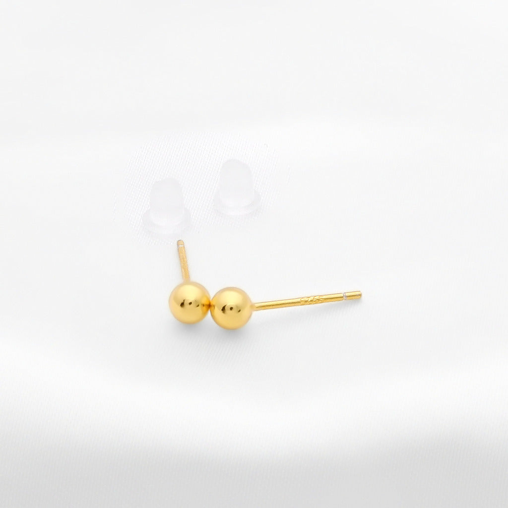 925 Sterling Silver Plain Ball Stud Earrings - Gold-Stud Earrings-1-Glitters