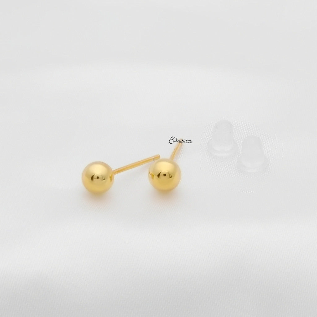 925 Sterling Silver Plain Ball Stud Earrings - Gold-Stud Earrings-5-Glitters