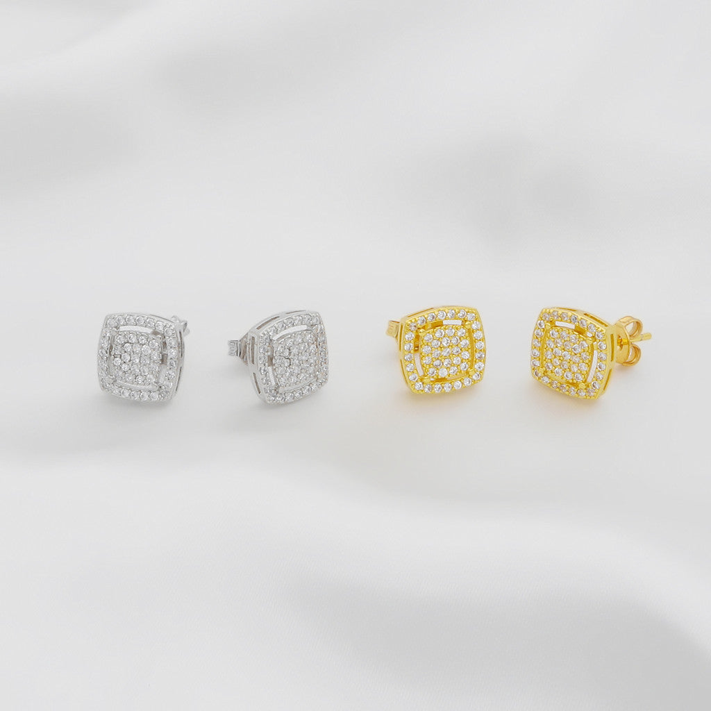 CZ Paved Square Stud Earrings - Gold-Stud Earrings-2-Glitters