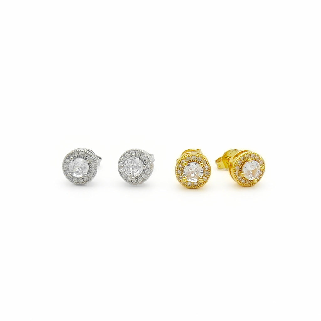 Iced Out Round Halo CZ Stud Earrings