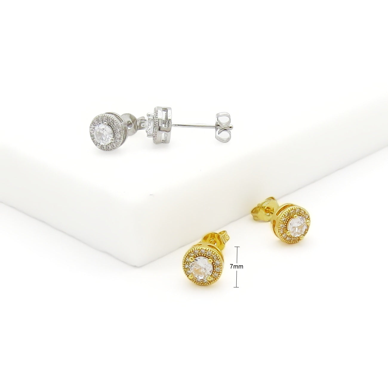 Iced Out Round Halo CZ Stud Earrings