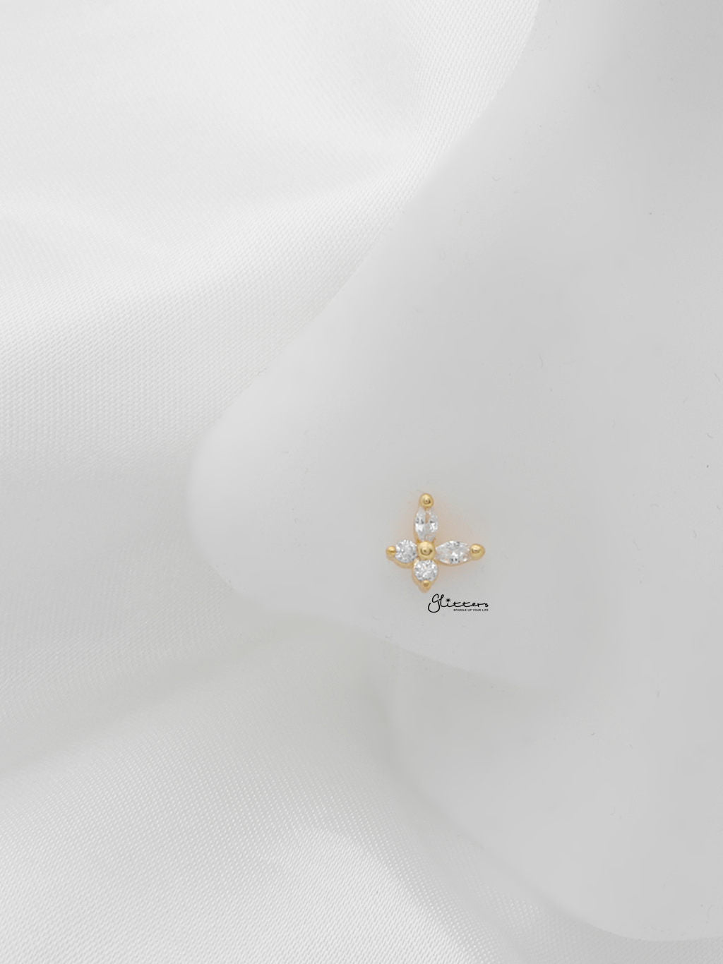 C.Z Butterfly L Bend Nose Stud - Gold-Nose Studs-4-Glitters