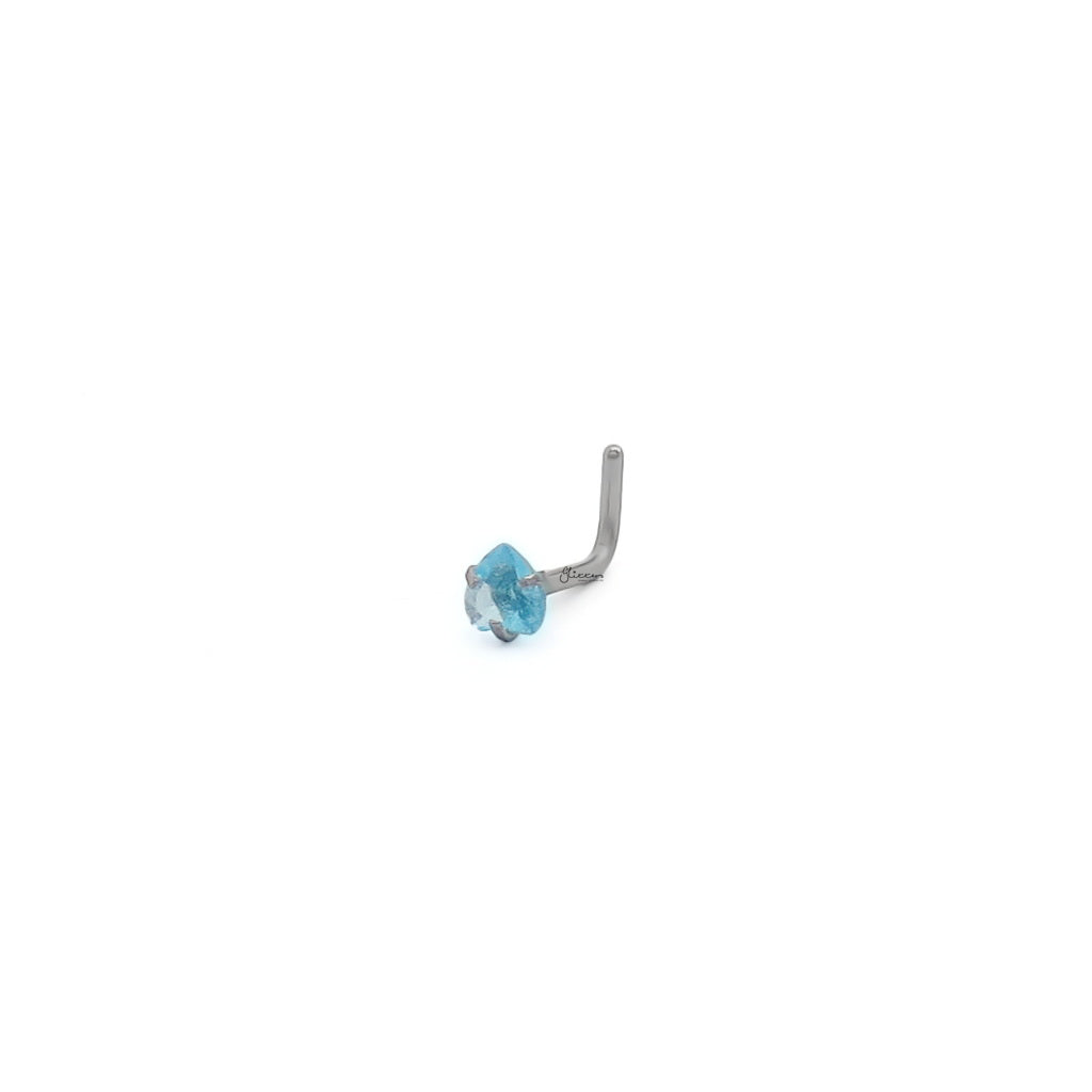 3mm Aqua Heart C.Z L Bend Nose Stud-Nose Studs-4-Glitters