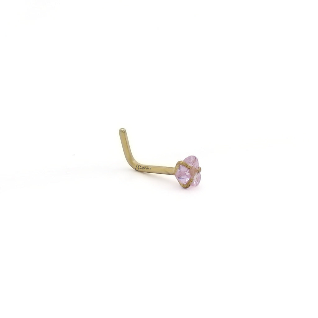 3mm Pink Heart C.Z L Bend Nose Stud-Nose Studs-4-Glitters