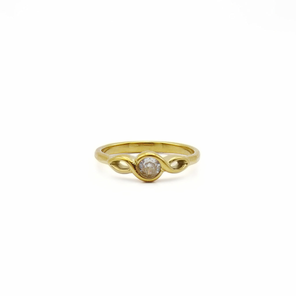 Stainless Steel Infinity CZ Solitaire Ring - Gold