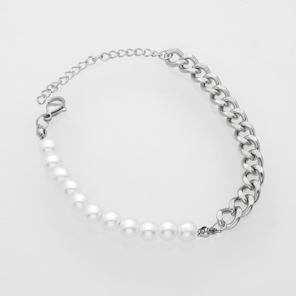 Stainless Steel Bracelet with Pearls Charms - Silver-Stainless Steel Bracelets-1-Glitters