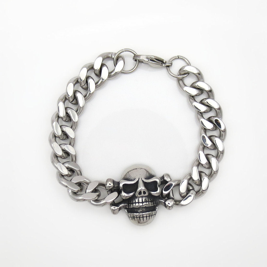 Stainless Steel Gothic Skull Link Bracelet-Stainless Steel Bracelets-1-Glitters