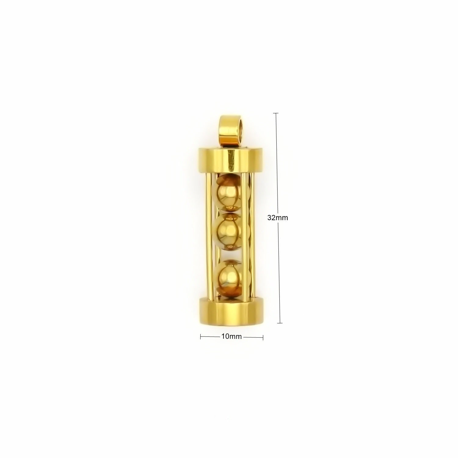 Stainless Steel Tube with 3 Balls Pendant - Gold-Pendants-3-Glitters