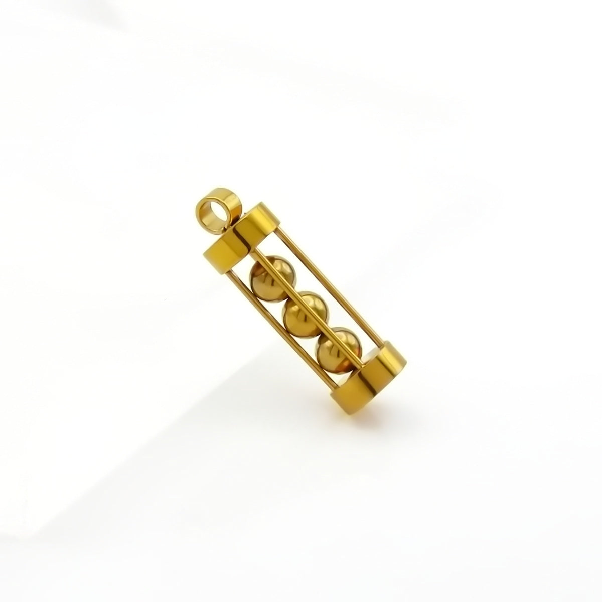 Stainless Steel Tube with 3 Balls Pendant - Gold-Pendants-2-Glitters