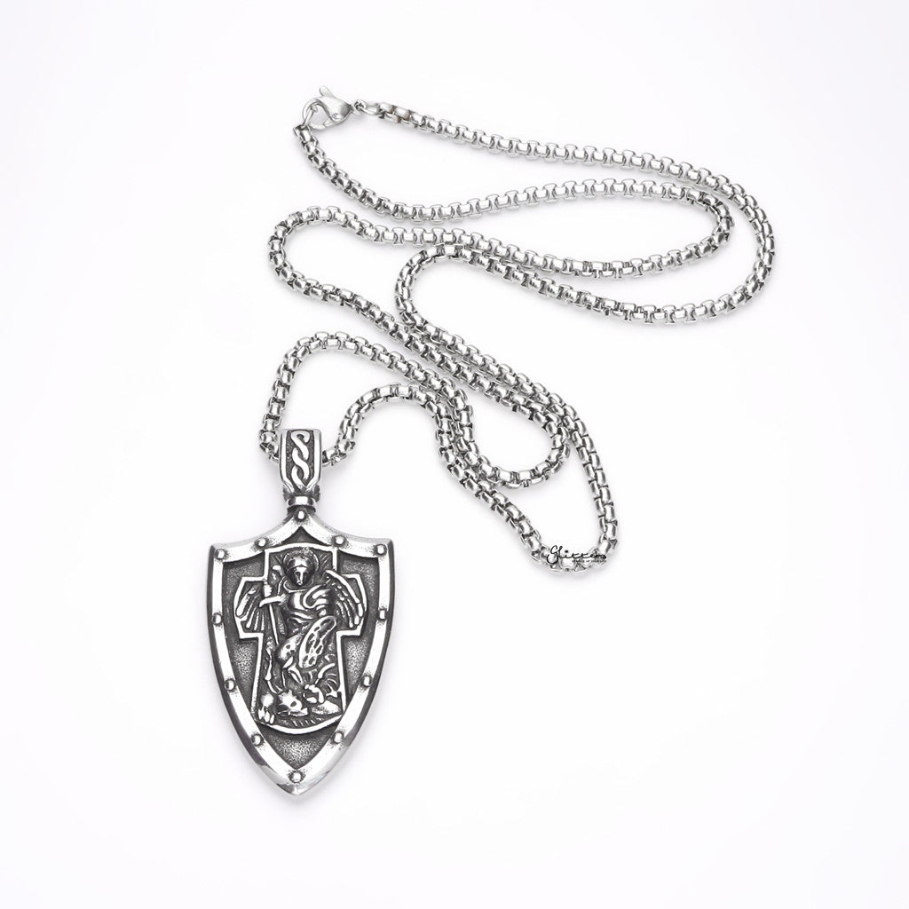 Stainless Steel St. Michael Shield Shape Pendant-Pendants-3-Glitters