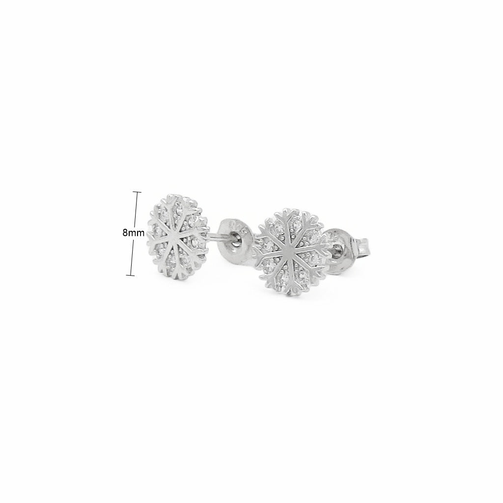 Sterling Silver Snowflake CZ Stud Earrings