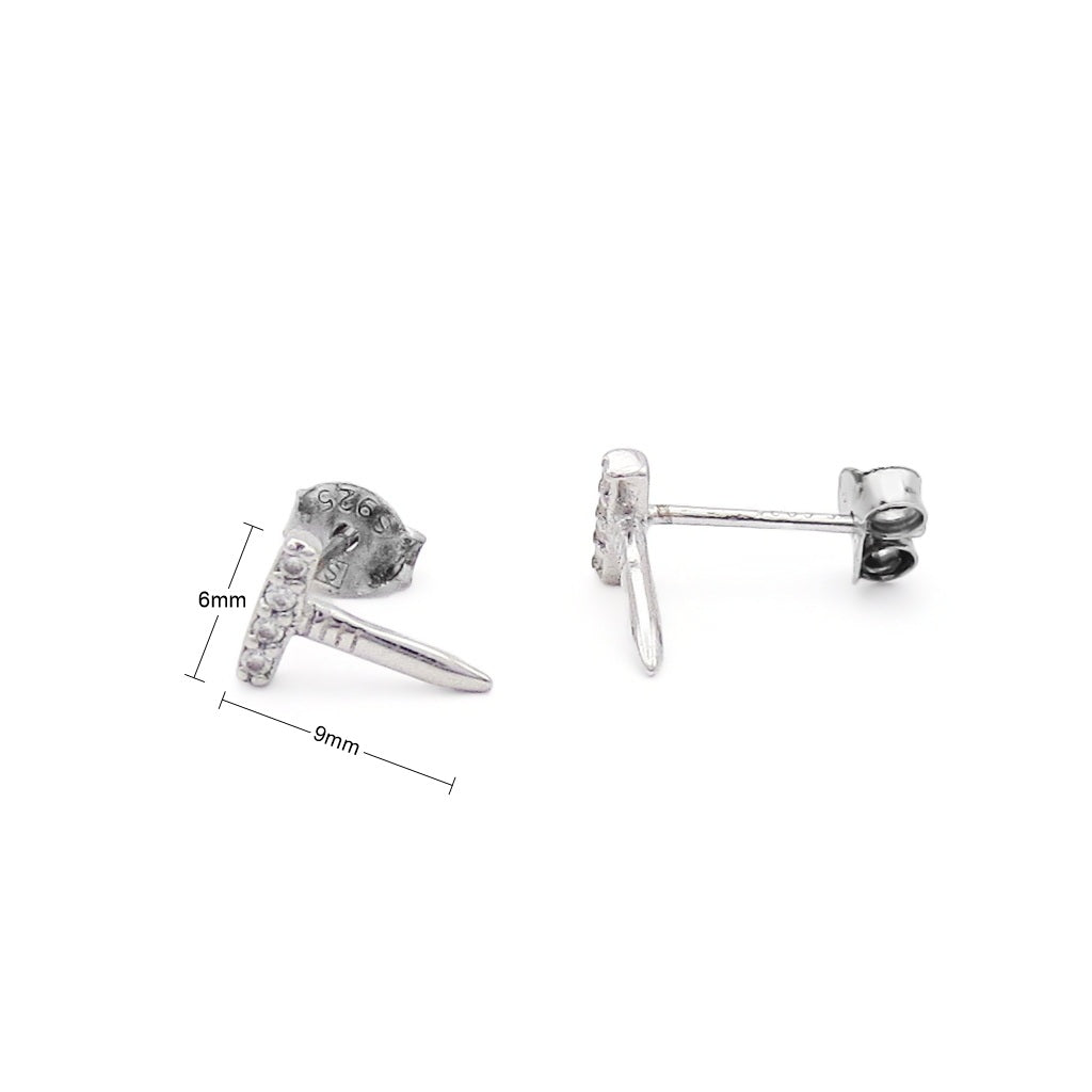 Sterling Silver Nail CZ Stud Earrings