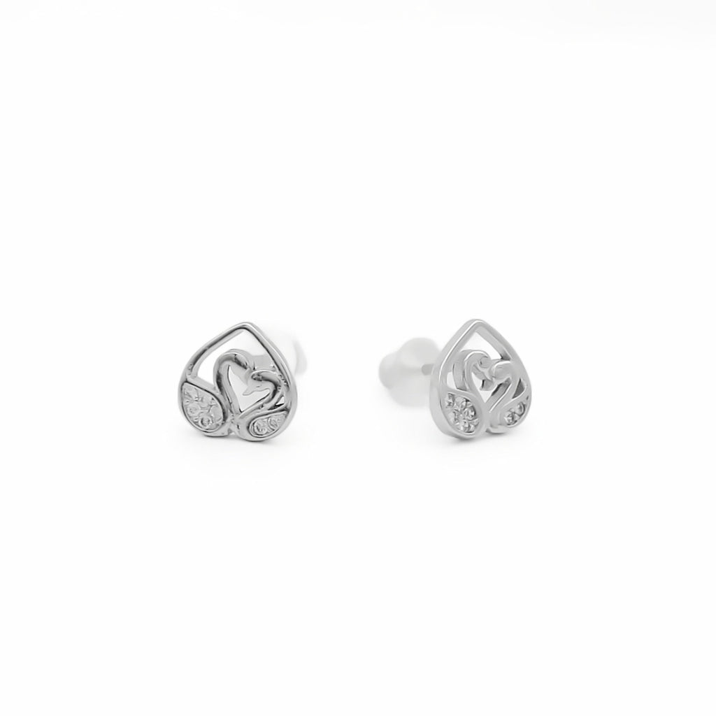Sterling Silver Twin Swan CZ Stud Earrings