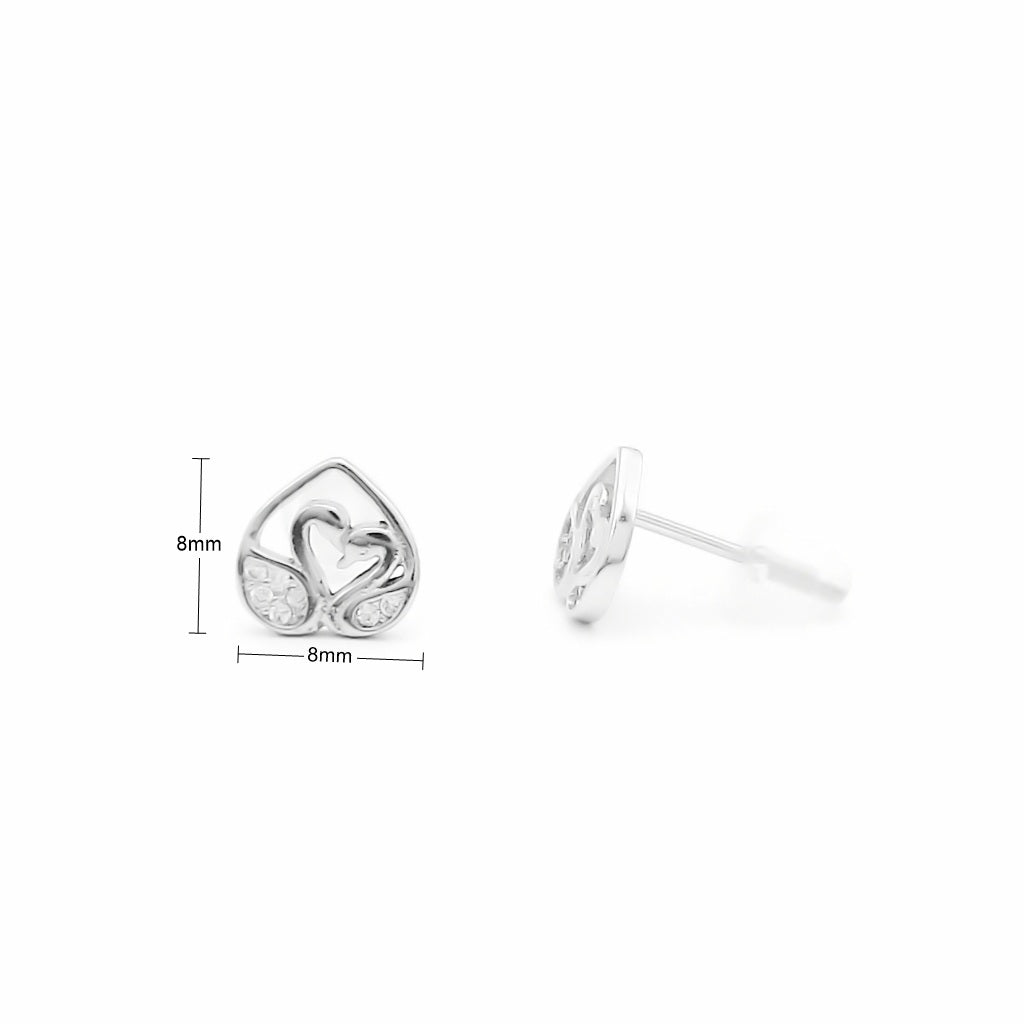 Sterling Silver Twin Swan CZ Stud Earrings