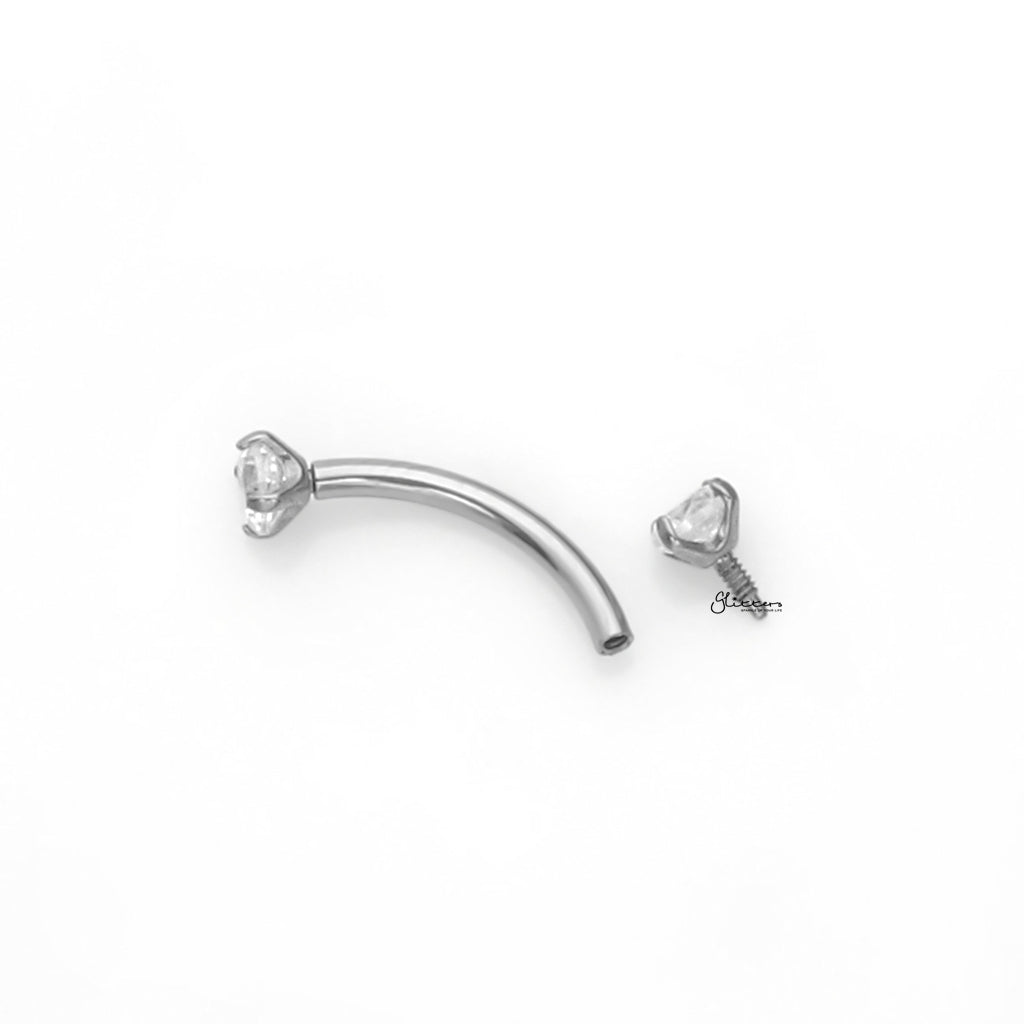 Titanium Curved Barbells with Internally Threaded CZ Top-Eyebrow-2-Glitters