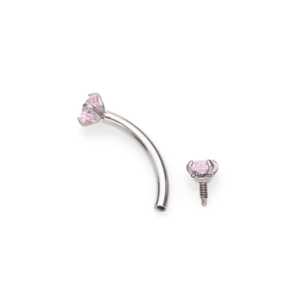 Titanium Curved Barbells with Internally Threaded CZ Top - Pink-Eyebrow-2-Glitters