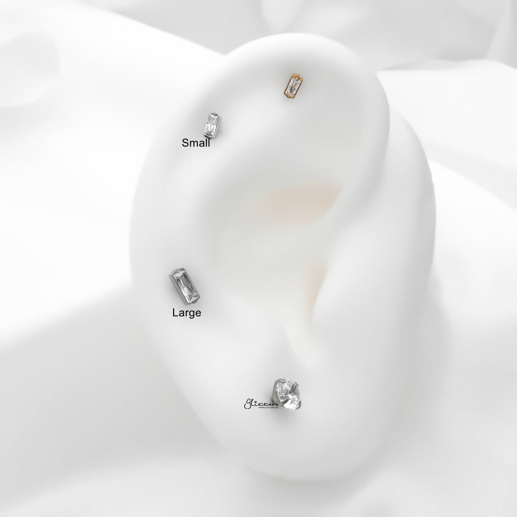 Baguette CZ Top Internally Threaded Flat Back Stud Earrings-Tragus | Cartilage | Daith | Conch-6-Glitters