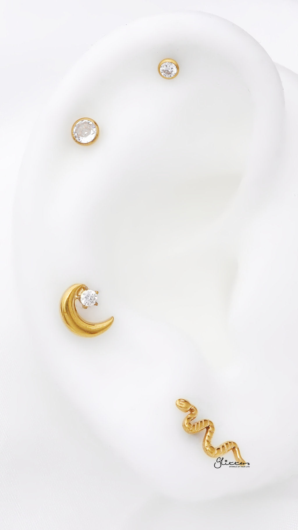 Snake Top Internally Threaded Titanium Flat Back Stud Earrings-Tragus | Cartilage | Daith | Conch-4-Glitters