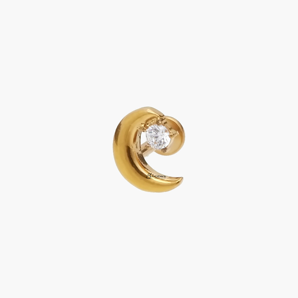 CZ Star and Crescent Top Internally Threaded Flat Back Stud Earrings-Tragus | Cartilage | Daith | Conch-2-Glitters