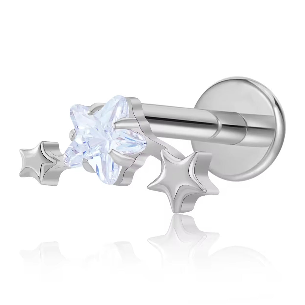 Triple Star Cluster Titanium Flat Back Stud Earring