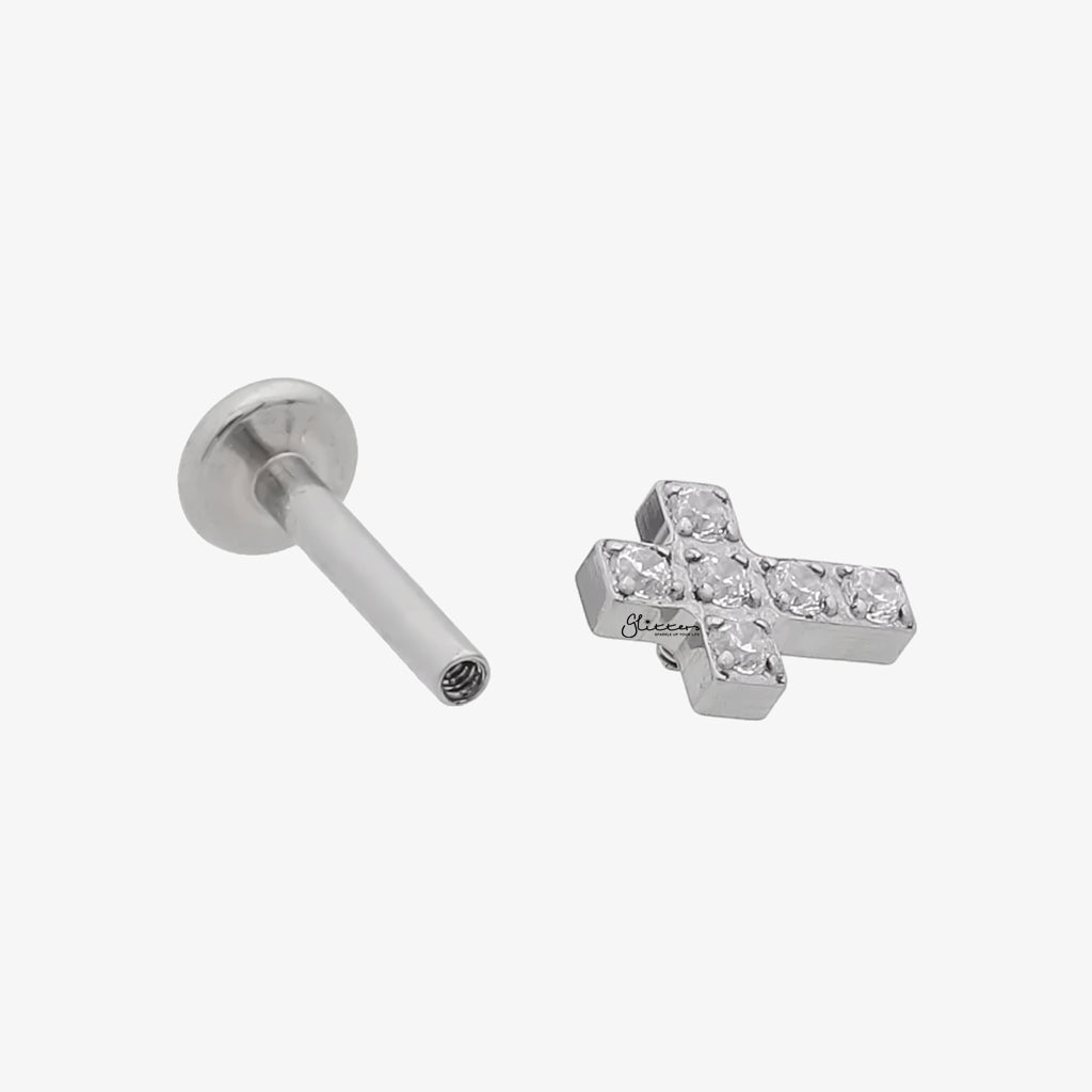 CZ Cross Top Internally Threaded Flat Back Stud-Tragus | Cartilage | Daith | Conch-2-Glitters