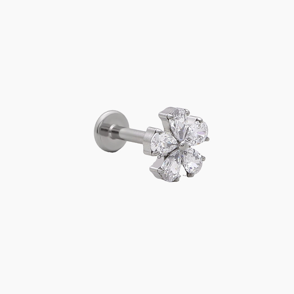 CZ Flower Top Internally Threaded Titanium Flat Back Stud-Tragus | Cartilage | Daith | Conch-2-Glitters