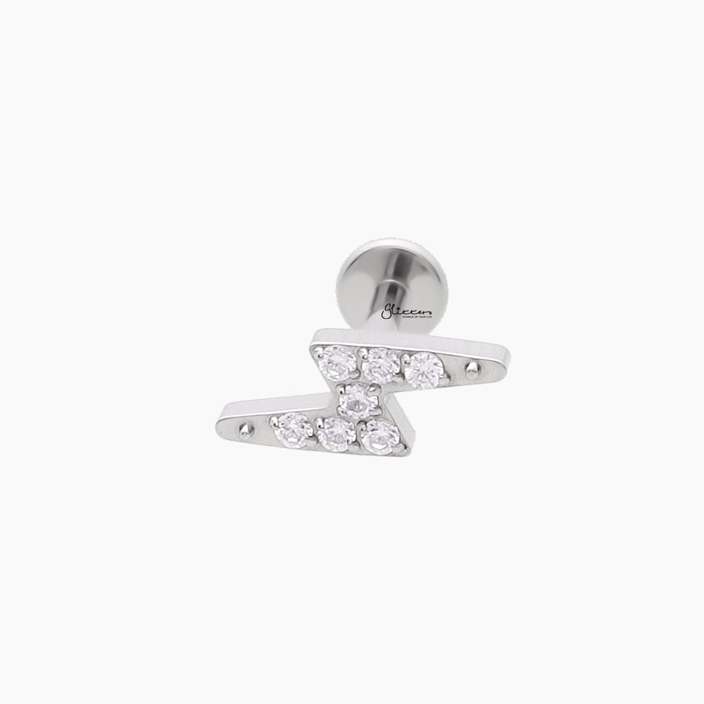 CZ Lightning Top Internally Threaded Titanium Flat Back Stud-Tragus | Cartilage | Daith | Conch-3-Glitters