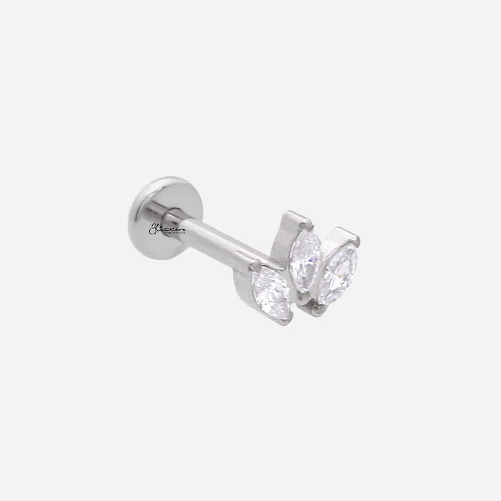 Triple Marquis CZ Top Internally Threaded Flat Back Stud-Tragus | Cartilage | Daith | Conch-3-Glitters