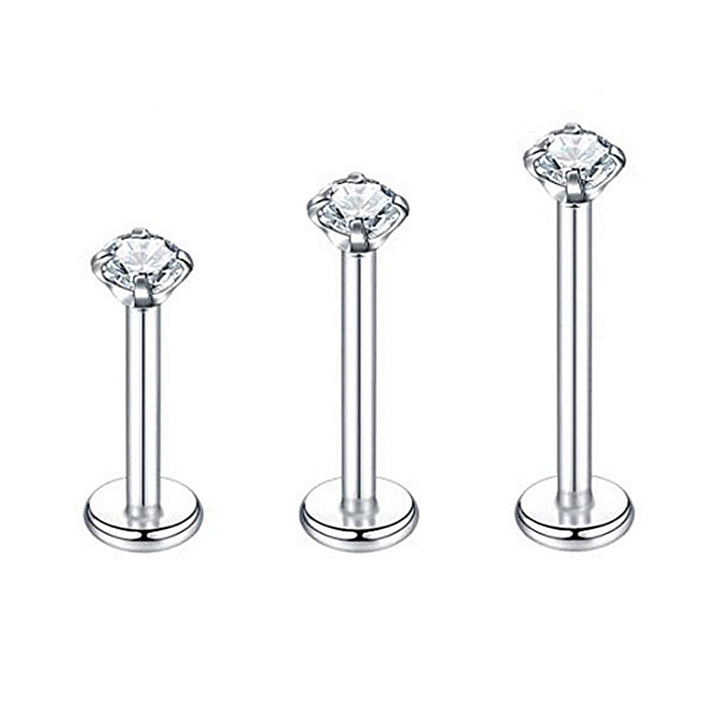 Round CZ Top Internally Threaded Titanium Flat Back Stud-Tragus | Cartilage | Daith | Conch-5-Glitters