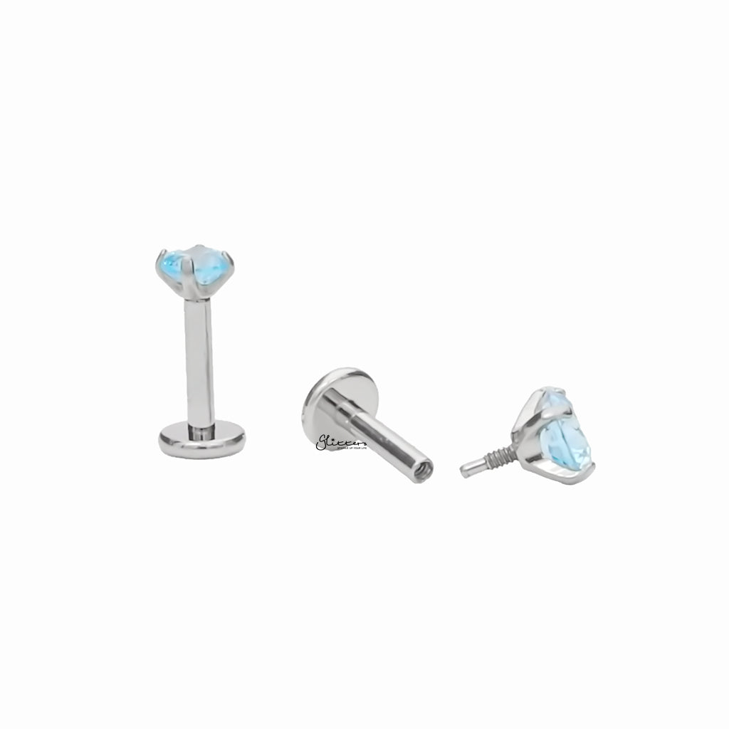 Round CZ Top Internally Threaded Titanium Flat Back Stud Earrings - Aqua-Tragus | Cartilage | Daith | Conch-3-Glitters