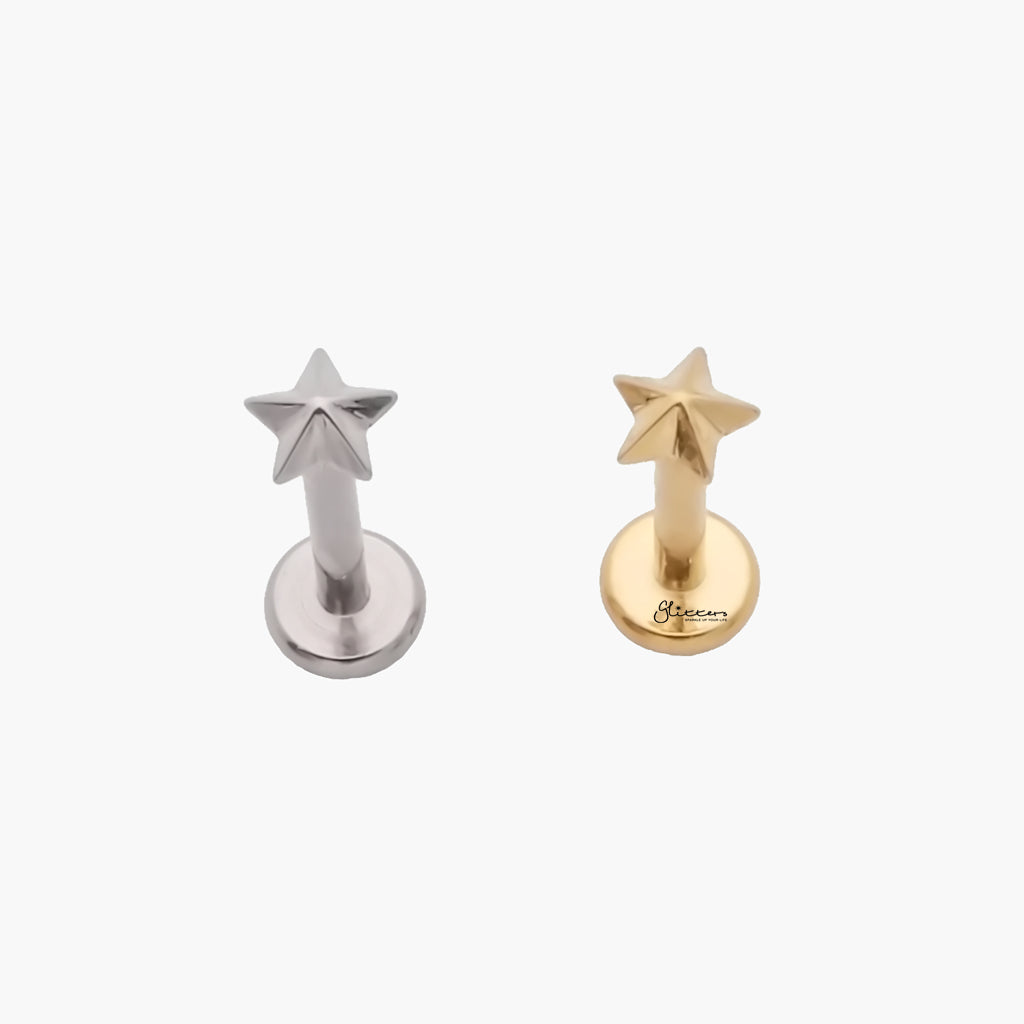 Star Top Titanium Flat Back Stud Earrings-Tragus | Cartilage | Daith | Conch-4-Glitters