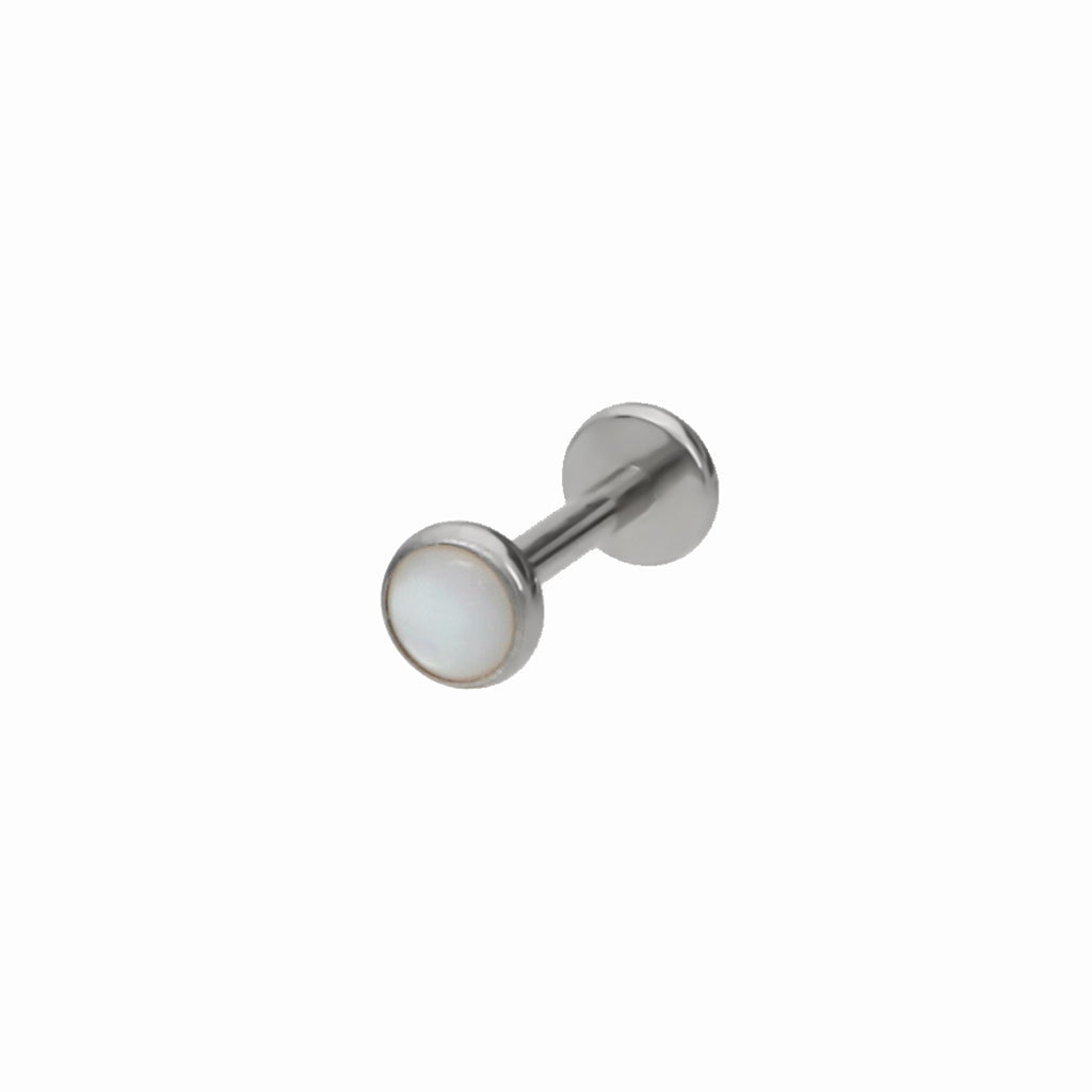 White Shell Top Titanium Flat Back Stud Earrings-Tragus | Cartilage | Daith | Conch-1-Glitters