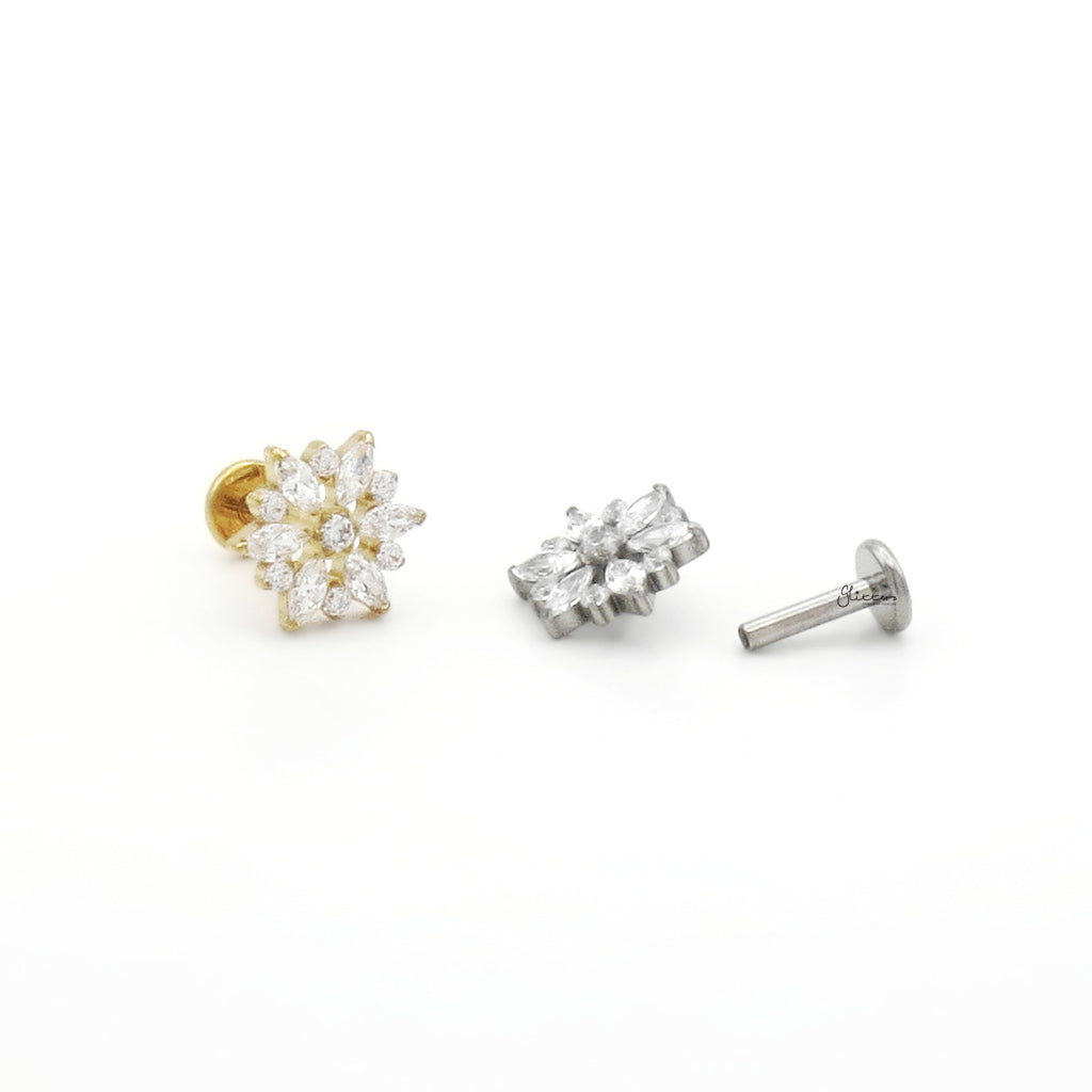 Flower Cluster CZ Titanium Flat Back Stud Earrings-Tragus | Cartilage | Daith | Conch-5-Glitters