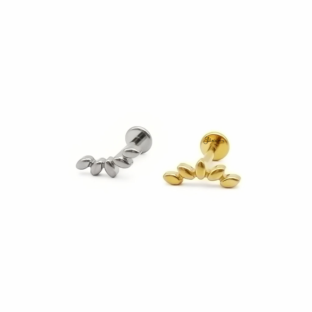 Curved Marquise Leaves Titanium Flat Back Stud Earring-Tragus | Cartilage | Daith | Conch-1-Glitters