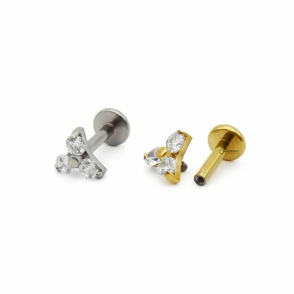 Three CZ Cluster Titanium Flat Back Stud Earring