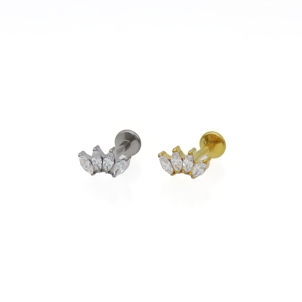 4 Marquise CZ Internally Threaded Flat Back Stud Earring
