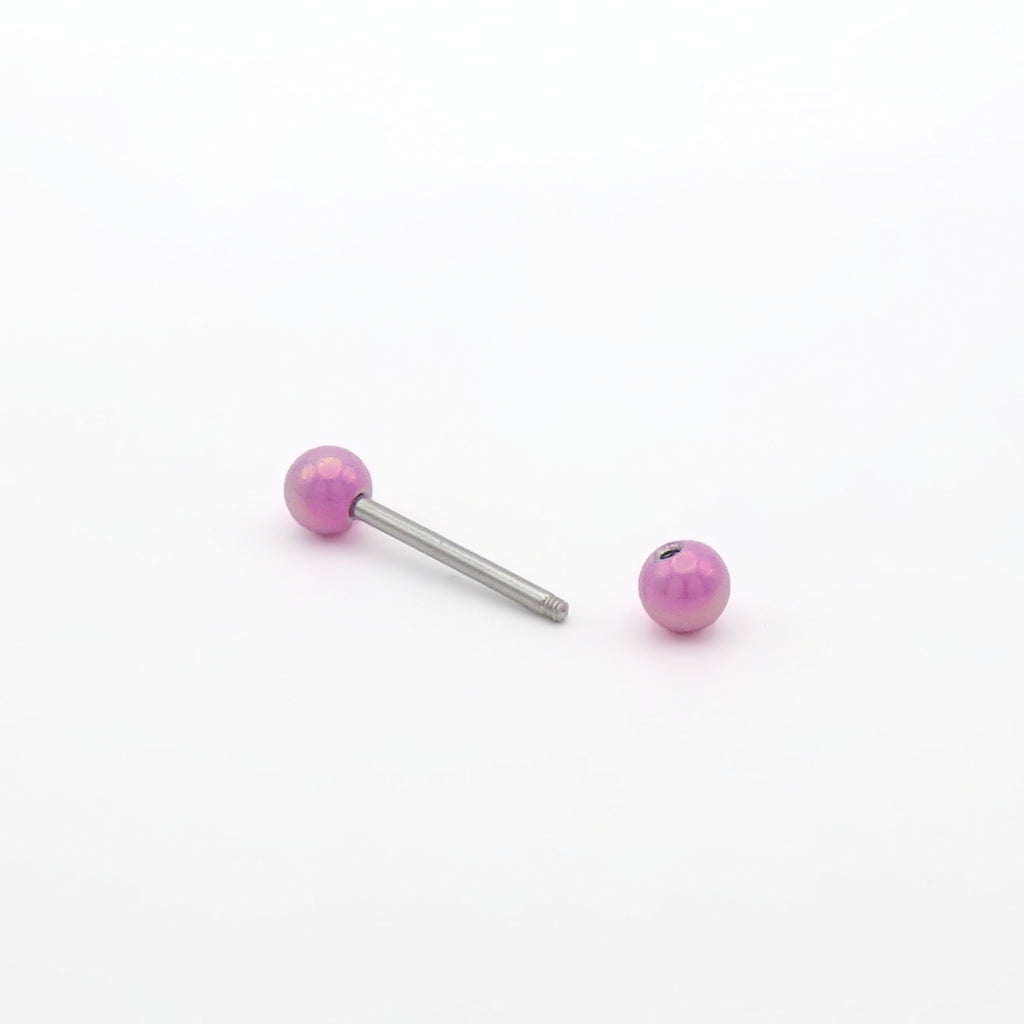 Metallic AB Coating Balls Tongue Barbell - Pink-Tongue Bar-2-Glitters