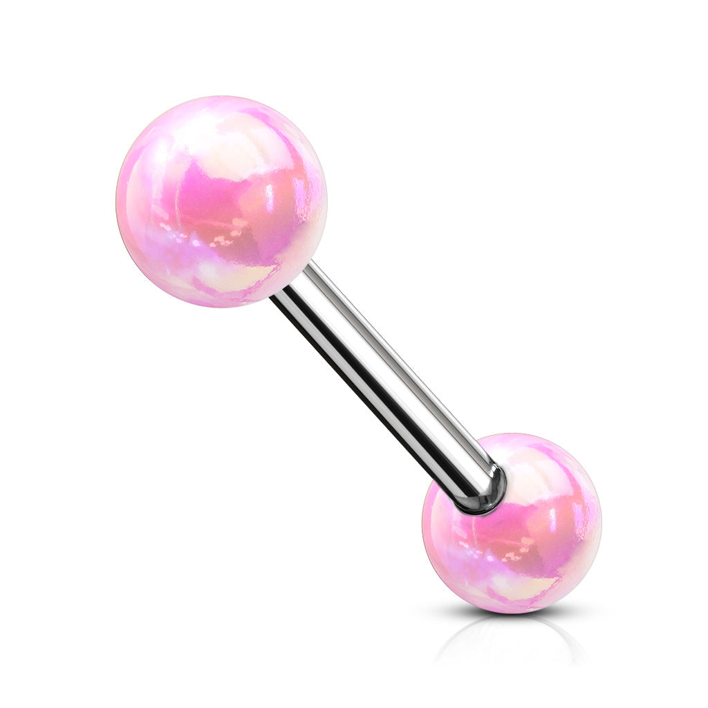 Metallic AB Coating Balls Tongue Barbell - Pink-Tongue Bar-1-Glitters