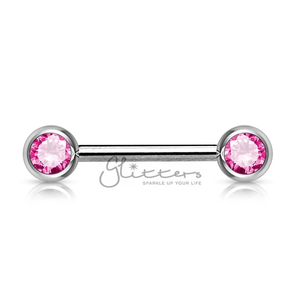 316L Surgical Steel Double Front Facing Gem Nipple Barbells-Body Piercing Jewellery, Nipple Barbell-965-Glitters