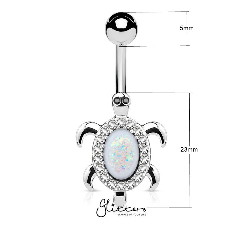 Opal Glitter Center and Crystal Paved Turtle Belly Button Navel Ring-Belly Ring, Body Piercing Jewellery, Crystal-BJ0299-1_New-Glitters