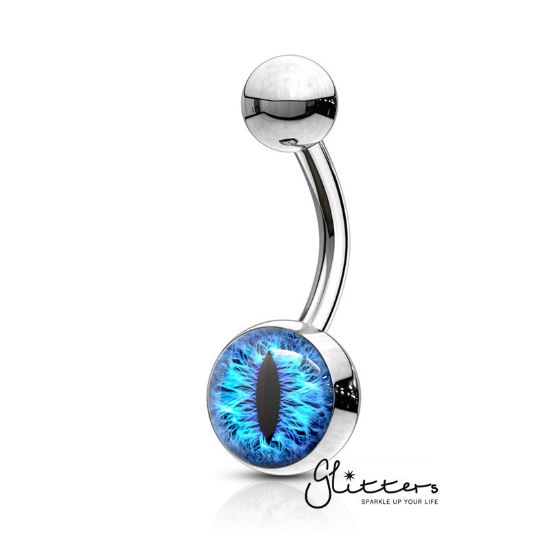 316L Surgical Steel Snake Eye Inlaid Belly Button Navel Ring - Blue-Belly Ring, Body Piercing Jewellery-BJ0302-1-Glitters