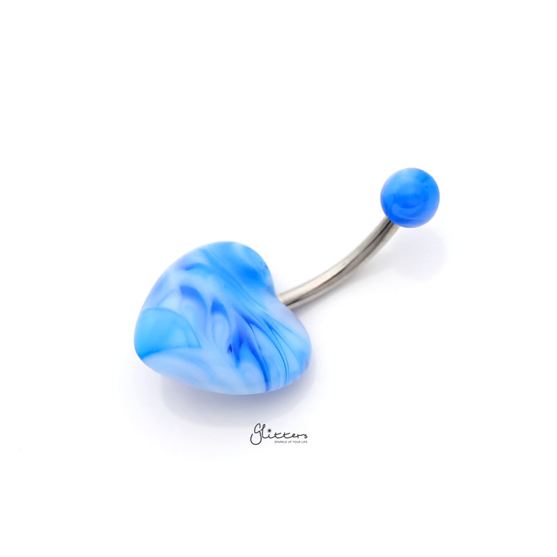 Marble Acrylic Heart Belly Button Navel Ring - Blue-Belly Ring, Body Piercing Jewellery-BJ0339-B1_800-Glitters