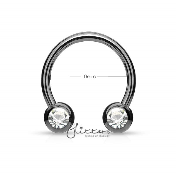 Surgical Steel Front Facing Jewel Set Balls Horseshoes Circular Barbell-Black-Body Piercing Jewellery, Horseshoe, Nipple Barbell, Septum Ring-CP0013-3_New-Glitters